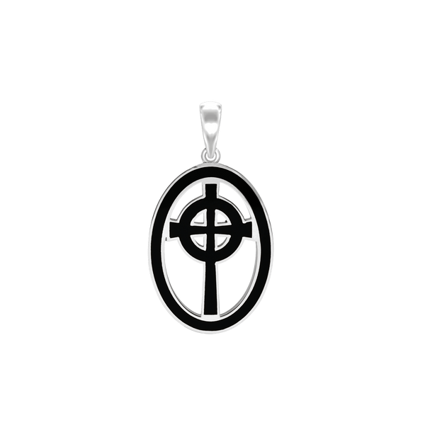 Sterling Silver Celtic Cross Medallions with Black Enamel (34 x 19 mm)