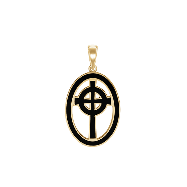 Sterling Silver Celtic Cross Medallions with Black Enamel (34 x 19 mm)