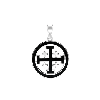 Sterling Silver Jerusalem Cross Medallions with Black Enamel (30 x 22 mm)