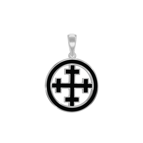 Sterling Silver Crosslet Cross Medallions with Black Enamel (30 x 22 mm)