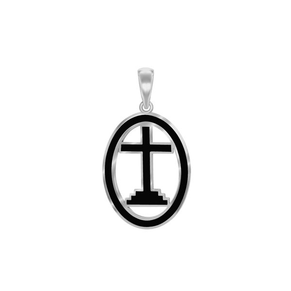 Sterling Silver Calvary Cross Medallions with Black Enamel (34 x 19 mm)