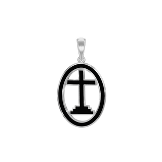 Sterling Silver Calvary Cross Medallions with Black Enamel (34 x 19 mm)