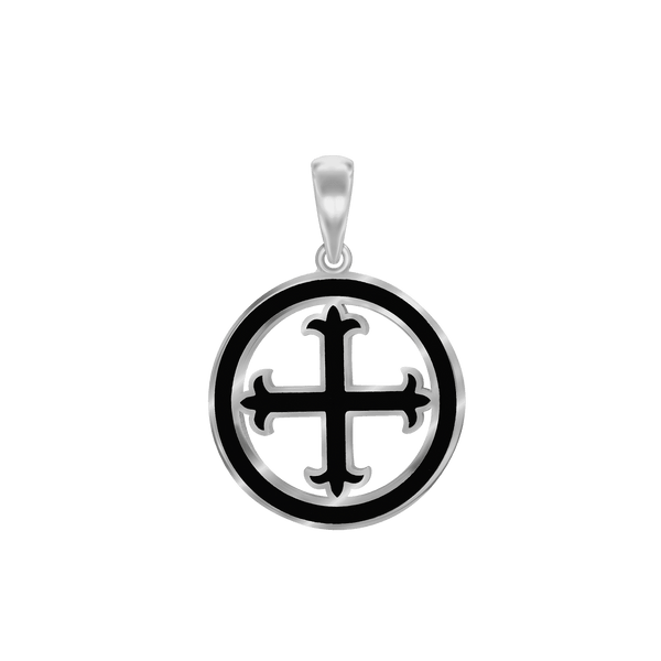 Sterling Silver Fleury Cross Medallions with Black Enamel (30 x 22 mm)