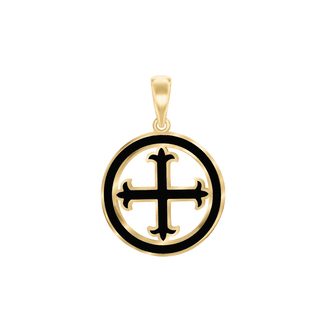 Sterling Silver Fleury Cross Medallions with Black Enamel (30 x 22 mm)