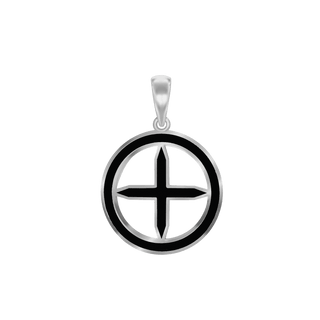 Sterling Silver Pointed Cross Medallions with Black Enamel (30 x 22 mm)