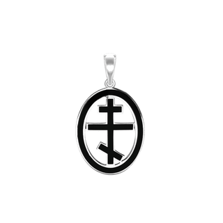 Sterling Silver Orthodox Cross Medallions with Black Enamel (32 x 19 mm)