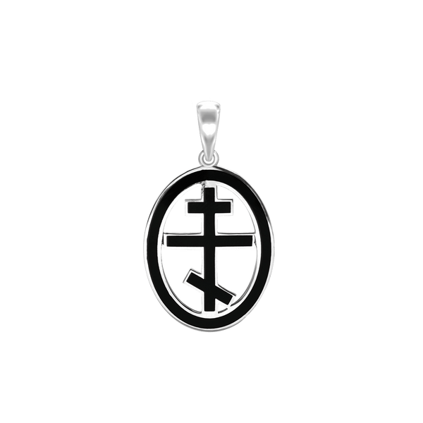 Sterling Silver Orthodox Cross Medallions with Black Enamel (32 x 19 mm)