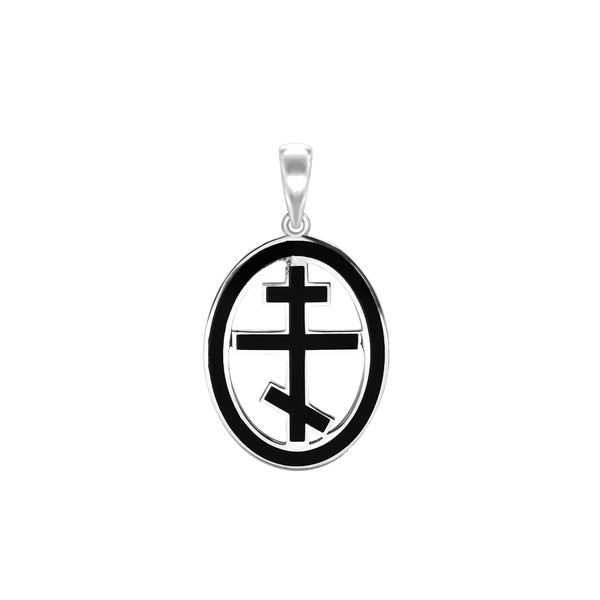 Sterling Silver Orthodox Cross Medallions with Black Enamel (32 x 19 mm)