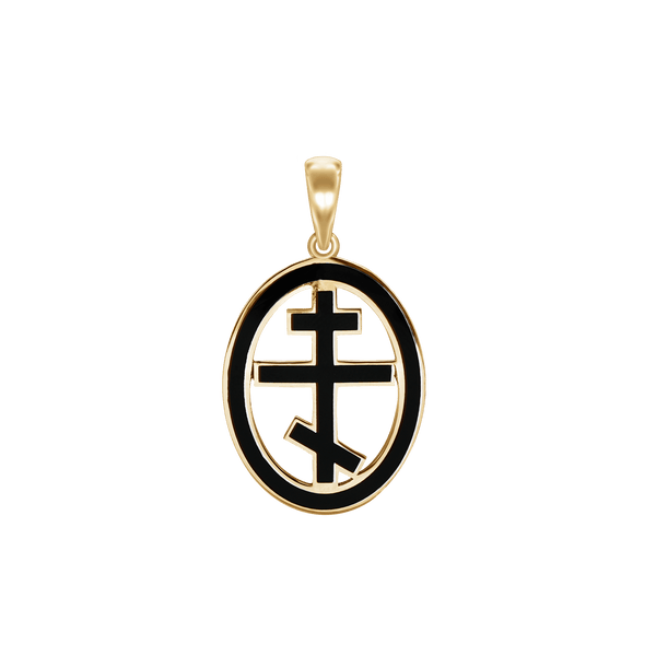 Sterling Silver Orthodox Cross Medallions with Black Enamel (32 x 19 mm)