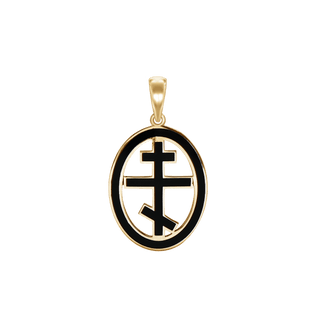 Sterling Silver Orthodox Cross Medallions with Black Enamel (32 x 19 mm)