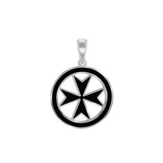 Sterling Silver Maltese Cross Medallions with Black Enamel (30 x 22 mm)