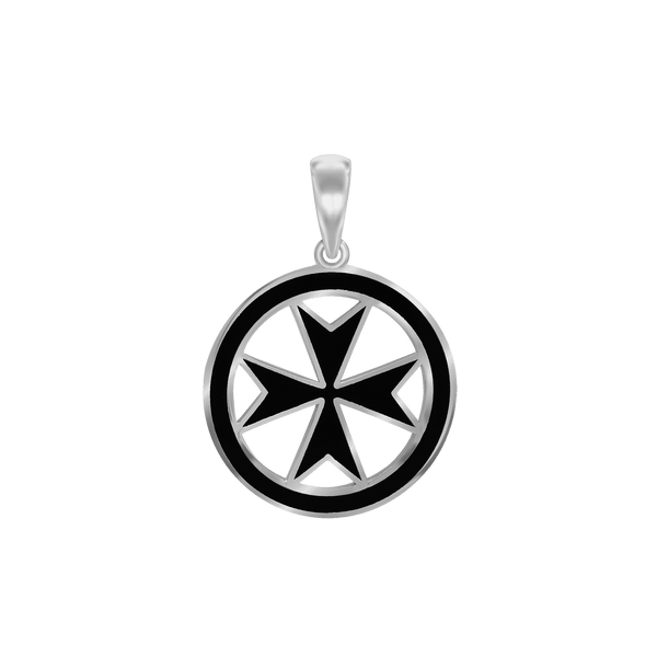 Sterling Silver Maltese Cross Medallions with Black Enamel (30 x 22 mm)
