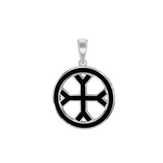 Sterling Silver Fourchée Cross Medallions with Black Enamel (30 x 22 mm)