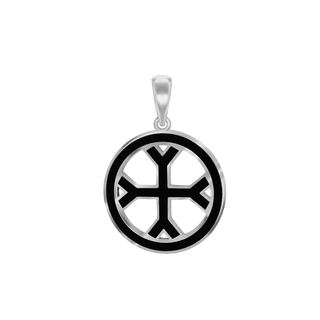 Sterling Silver Fourchée Cross Medallions with Black Enamel (30 x 22 mm)