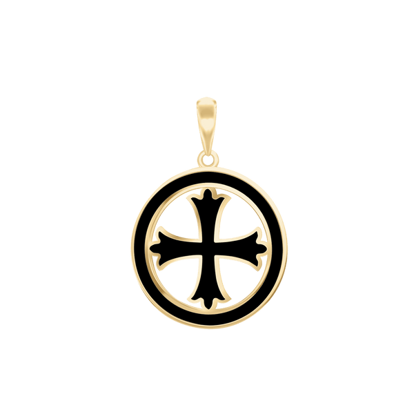 Sterling Silver Patonce Cross Medallions with Black Enamel (30 x 22 mm)