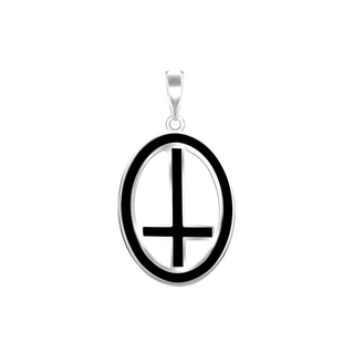 Sterling Silver St. Peters Cross Medallions with Black Enamel (34 x 19 mm)