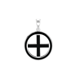 Sterling Silver Greek Cross Medallions with Black Enamel (30 x 22 mm)