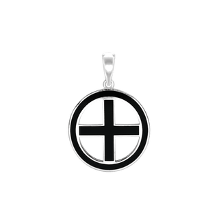 Sterling Silver Greek Cross Medallions with Black Enamel (30 x 22 mm)