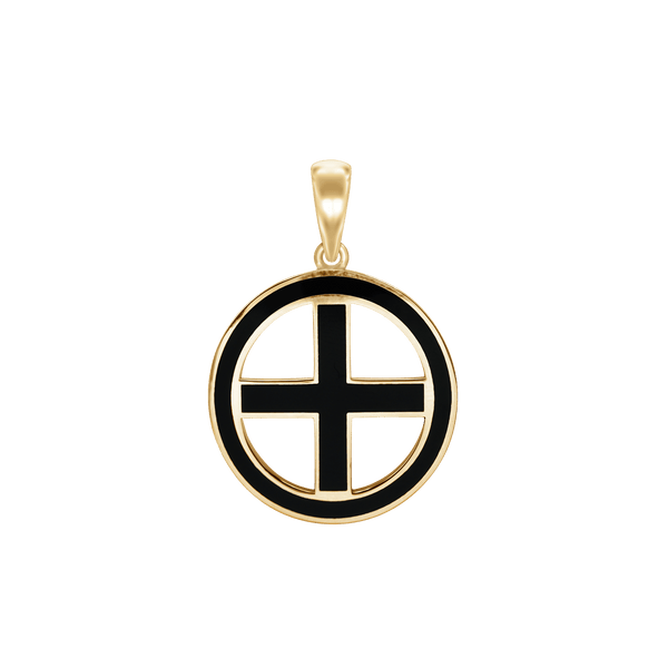 Sterling Silver Greek Cross Medallions with Black Enamel (30 x 22 mm)
