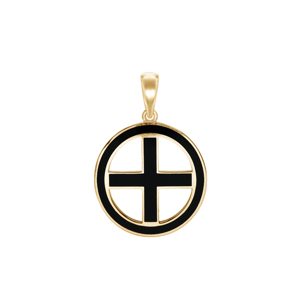 Sterling Silver Greek Cross Medallions with Black Enamel (30 x 22 mm)