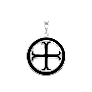 Sterling Silver Recercelee Cross Medallions with Black Enamel (30 x 22 mm)