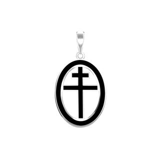 Sterling Silver Patriarchal Cross Medallions with Black Enamel (34 x 19 mm)