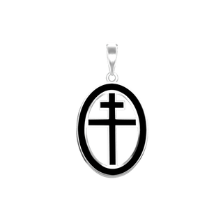 Sterling Silver Patriarchal Cross Medallions with Black Enamel (34 x 19 mm)