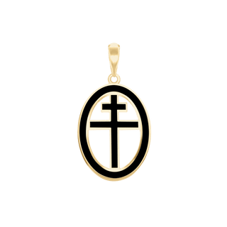 Sterling Silver Patriarchal Cross Medallions with Black Enamel (34 x 19 mm)