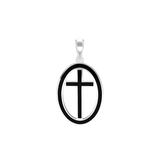 Sterling Silver Latin Cross Medallions with Black Enamel (34 x 19 mm)