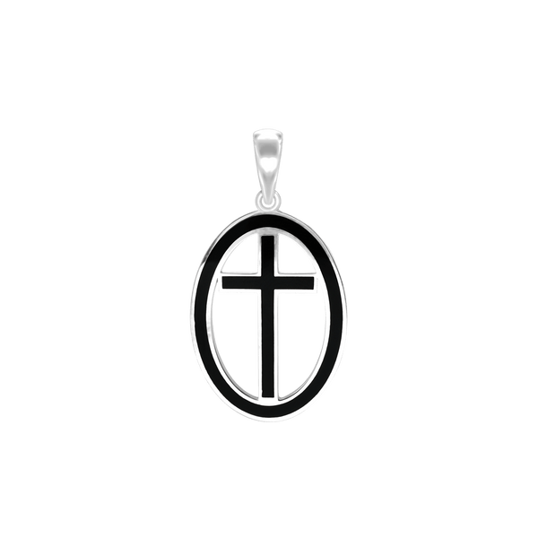 Sterling Silver Latin Cross Medallions with Black Enamel (34 x 19 mm)