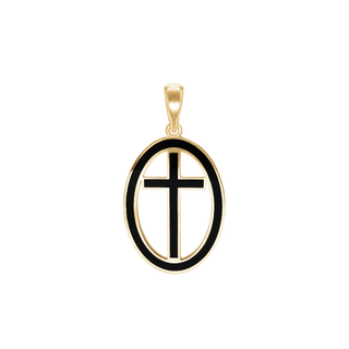 Sterling Silver Latin Cross Medallions with Black Enamel (34 x 19 mm)