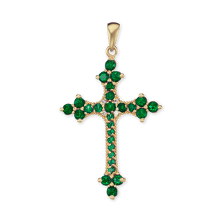 Sterling Silver Trinity Cross Pendant with Green Cubic Zirconia (50 x 30 mm)