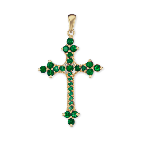 Sterling Silver Trinity Cross Pendant with Green Cubic Zirconia (50 x 30 mm)