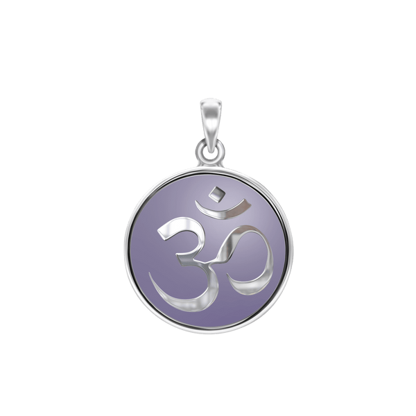 Sterling Silver Hindu Om Pendant with Lavender Enamel (26 x 19 mm)