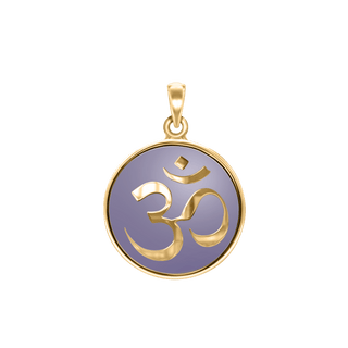 Sterling Silver Hindu Om Pendant with Lavender Enamel (26 x 19 mm)