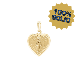 14K Gold Small Miraculous Heart Medallion (1/2 inch)