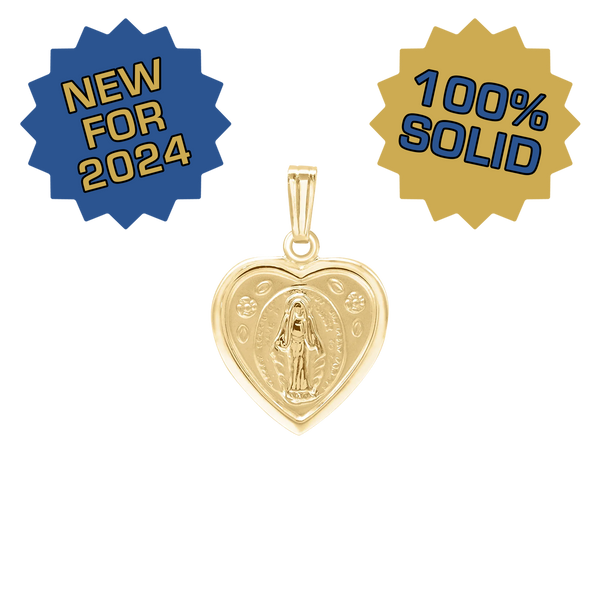 14K Gold Small Miraculous Heart Medallion (1/2 inch)