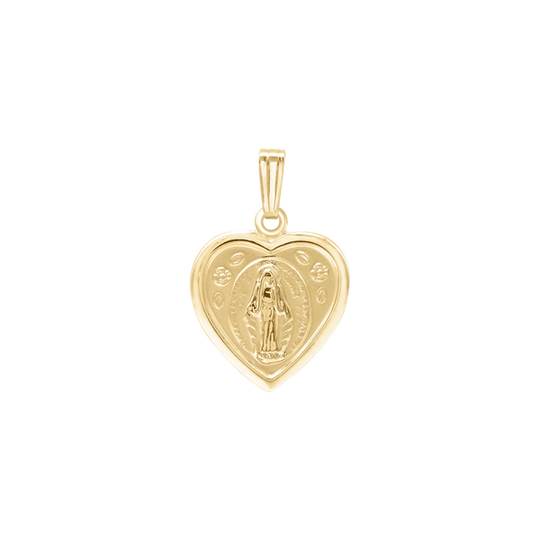 14K Gold Small Miraculous Heart Medallion (1/2 inch)