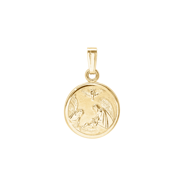 14K Gold Round Guardian Angel Medallion (1/2 inch - 1 inch)