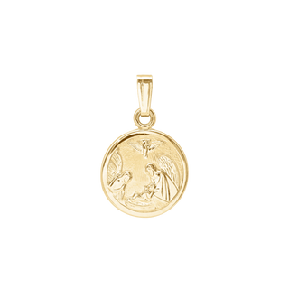 14K Gold Round Guardian Angel Medallion (1/2 inch - 1 inch)