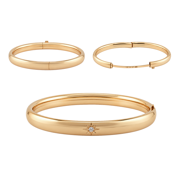 Hinged Bangle Bracelet with Diamond Starburst Design in Gold-Filled