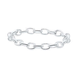 Oval Rolo Chain Ring in Sterling Silver (Sizes 4-12) (2.6 mm - 5.0 mm)