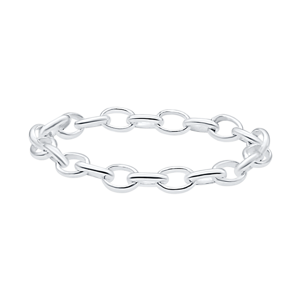 Oval Rolo Chain Ring in Sterling Silver (Sizes 4-12) (2.6 mm - 5.0 mm)