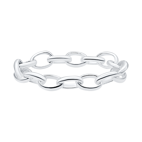 Oval Rolo Chain Ring in Sterling Silver (Sizes 4-12) (2.6 mm - 5.0 mm)