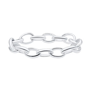 Oval Rolo Chain Ring in Sterling Silver (Sizes 4-12) (2.6 mm - 5.0 mm)