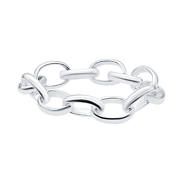 Oval Rolo Chain Ring in Sterling Silver (Sizes 4-12) (2.6 mm - 5.0 mm)