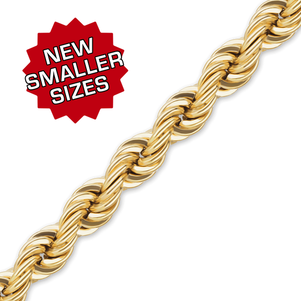 Bulk / Spooled Handmade Solid Rope Chain in 14K Yellow Gold (2.20 mm - 6.30 mm)