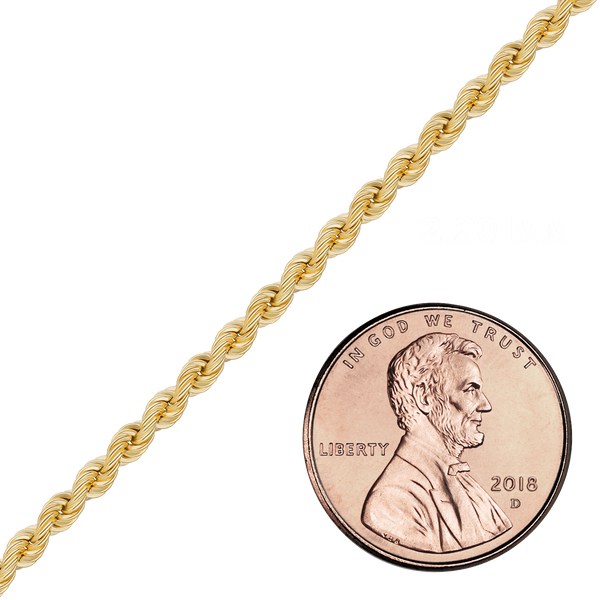 Bulk / Spooled Handmade Solid Rope Chain in 14K Yellow Gold (2.20 mm - 6.30 mm)