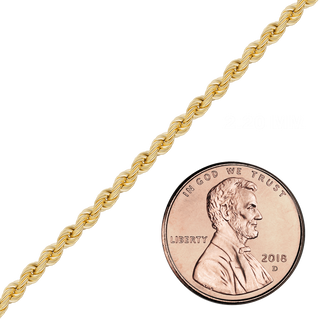Bulk / Spooled Handmade Semi-Solid Rope Chain in 14K Yellow Gold (2.20 mm - 4.20 mm)