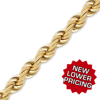 Bulk / Spooled Handmade Solid Rope Chain in 14K Yellow Gold (2.20 mm - 6.30 mm)